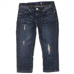 Vigoss Capri Jeans Size 3 Juniors Distressed Dark Blue Stretch Measures 27x18.5